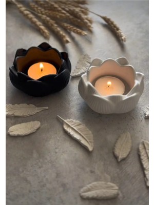 Bernami Pinterest 2 Li Siyah Beyaz Lotus Mumluk Dekoratif Obje Süs Eşyası Biblo Hediyelik