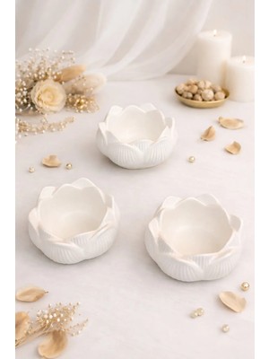 Bernami Pinterest 3'lü Lotus Çiçeği Dekoratif Mumluk Set & Biblo - Lotus Mumluk-Ev Aksesuarı -