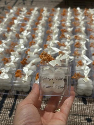 Bernami Pinterest Özel Düğün Lüks Mini Çiçekli Bubble Mum – Krem Kurdela Süslemeli 10 Adet