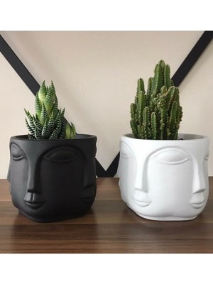 Bernami Pinterest Havelka Beton 2'li Mat Siyah Beyaz Saksı