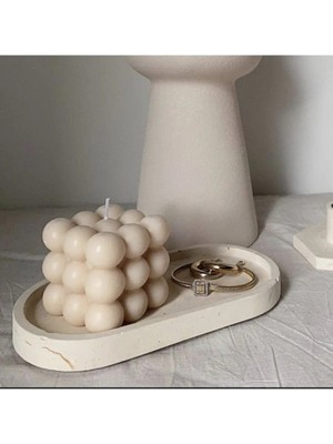 Bernami Pinterest Beton Beyaz Dekoratif Mum Tabağı ve Beyaz Bubble Mum Buble&tabak