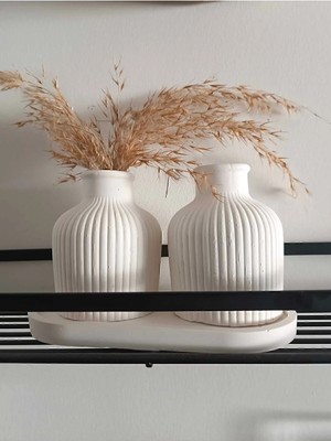 Bernami Pinterest Pampas Vazo Takımı 2'li, Pampas Takımı; Beyaz Beton Dekorasyon, Ev Dekorasyonu(Altlık Hariç)
