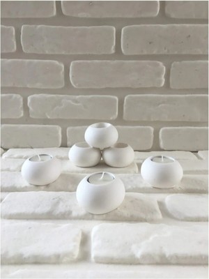 Bernami Pinterest Dekoratif Yuvarlak Beton 6'lı Mumluk Seti Boyasız