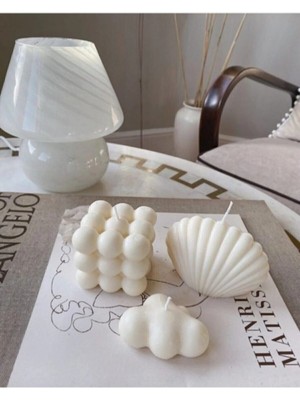 Bernami Pinterest Bubble Bulut Deniz Kabuğu 3'lü Set Mum Kokulu Beyaz El Yapımı Dekoratif Tasarım Mum 3 Lü