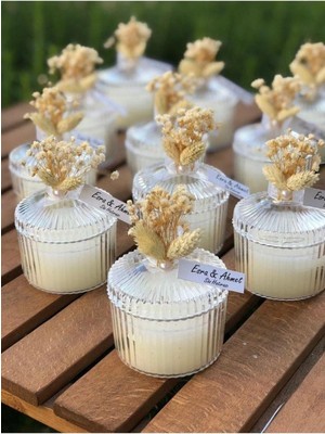 Bernami Pinterest Nikah Nişan Söz Kına Hediyelik Mika Kutu Mum Kuru Çiçekli 20 Adet Mika Kutu