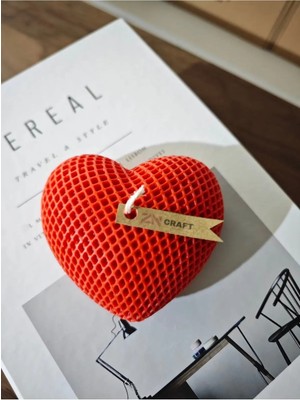 Bernami Pinterest Dekoratif Kalp Şeklinde Mum - Kırmızı, Petek Desenli