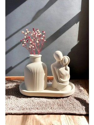 Bernami Pinterest Dekoratif Minyatür Sarılan Sevgili Biblo Mini Kuru Çiçek Vazosu Set