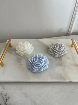 Bernami Pinterest Şakayık Mum 3 Adet Vanilya Kokulu Beyaz Mavi Gri , Yüzen Mum, Vanilya Kokulu Mum