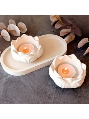 Bernami Pinterest 3’lü Set Dekoratif 2 Lotus Çiçeği Mumluk + Dekoratif Tabak Hediyelik Obje Dekoratif