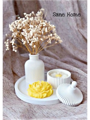 Bernami Pinterest Iskandinav Vazo Yuvarlak Tabak Papatya Şekerlik Mumluk ve Şakayık Mum 4lü Set Beyaz Set