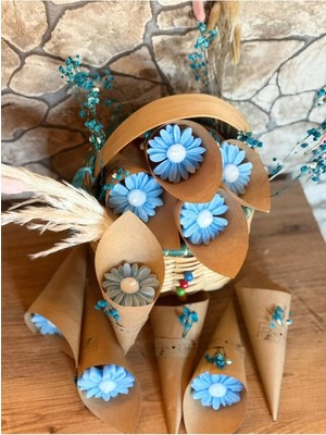 Bernami Pinterest Kişiye Özel Düğün|nişan|söz Hediyelik Papatya Kokulu Buket Mum Mavi - 10 Adet