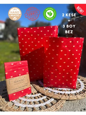 Feyza Design Balmumlu 2 Boy Kese + 3 Boy Balmumu Kumaş Seti, Doğal Gıda Sargı Seti