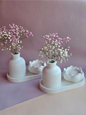 Bernami Pinterest 3'lü Lotus Vazo Tepsi Set