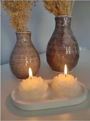 Bernami Pinterest Dekoratif Tabak ve 2'li Şakayık Mum Set