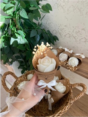 Bernami Pinterest Kişiye Özel Düğün|nişan|söz|anneler Günü Hediyelik Beyaz Gül Model Buket Mum - 10 Adet