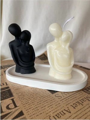 Bernami Pinterest Kadın Erkek Çift Mum ve Biblo + Organizer Dekoratif Tabaklı Set ( 3 Parça )