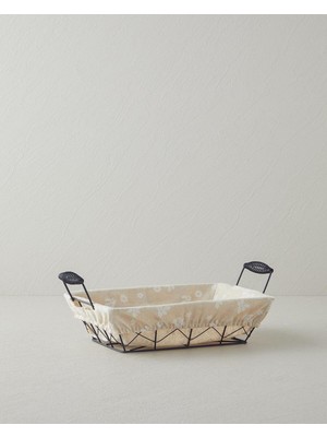 Feyza Design Şık Metal Ekmek Sepeti 30X23X8,5 Cm, Krem Renk, Modern Tasarım