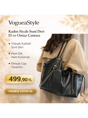 VogueaStyle Cüzdan Detaylı Kadın Siyah Suni Deri El ve Omuz Çantası