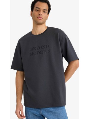 Defacto Boxy Fit Antrasit Erkek T-Shirt F9681AX/AR221