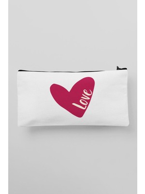 Özgürce Kalp Baskılı Bez Makyaj Çantası ve Kalemlik, Şık ve Kullanışlı Tasarım