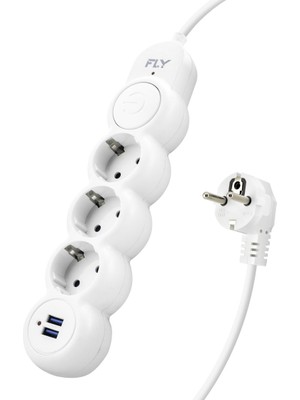 LTG Nova Termal Akım Korumalı Uzatma Kablosu 3 Priz + 2x USB 2.1A Anahtarlı 2 M - Beyaz 3393-01