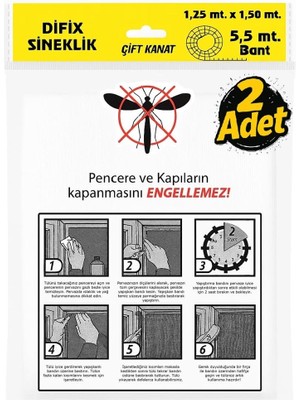 Proalet Çift Kanat Pratik Sineklik, 1,25 M x 1.5 M Tül, Kapı & Pencere Uyumlu, 5,5 M Yapıştırma Bant