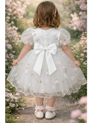 Bes Trend Kız Çocuk Bayramlık Elbise ( Yazlık )Pamuklu 3D Boyutlu Gül Detaylı Tüllü Astarlı Party Abiye