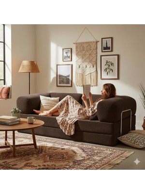 Matta 90X180 Modern Fitilli Kadife Kanepe| Yatak Olabilen, Dayanıklı Orta Sert Sünger, Yıkanabilir Kılıf