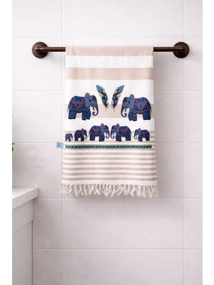 AQUATOLIA Havlulu Çift Taraflı Fil Desen Peştemal - %100 Pamuk- 100X180- Peştemal- Plaj Havlusu- Fil Desen