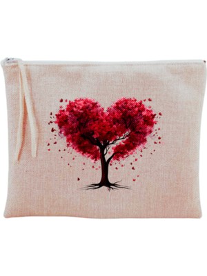Özgürce Kalpli Ağaç Desenli Şık Makyaj Çantası, Renkli ve Hafif Tasarım