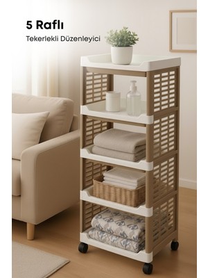 Feyza Design Çok Katlı Tekerlekli Plastik Organizer Sepet, Mutfak ve Banyo Düzenleyici