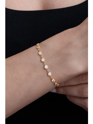 BymissMücevherat Zarif Işıltılı 18 Ayar Beyaz Altın Kaplama 19 cm Ayarlanabilir Gümüş Su Yolu Bileklik