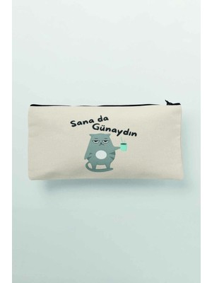 Özgürce Günaydın Baskılı Çok Fonksiyonlu Bez Makyaj Çantası Kalemlik Cüzdan
