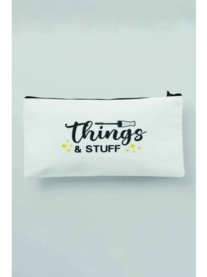 Özgürce Beyaz Bez Makyaj Çantası Kalemlik Cüzdan, Şık ve Hafif Tasarım