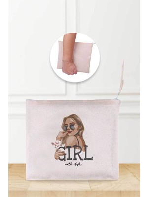 Özgürce Şık Desenli Keten Makyaj Çantası, Hafif ve Dayanıklı Tasarım