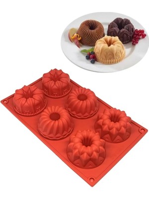 Ckm Silikon Muffin 3D Figürlü 6lı Kek Çörek Çikolata Kalıbı Silikon Muffin Kalıp Kırmızı