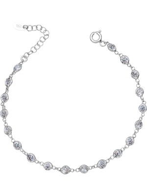 BymissMücevherat Zarif Işıltılı 18 Ayar Beyaz Altın Kaplama 19 cm Ayarlanabilir Gümüş Su Yolu Bileklik