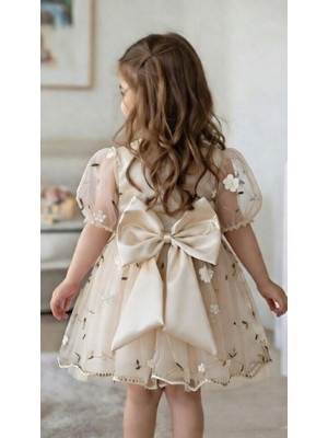 Bes Trend Kız Çocuk Bayramlık Elbise ( Yazlık )Pamuklu 3D Boyutlu Gül Detaylı Tüllü Astarlı Party Abiye