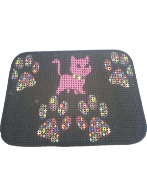 Elekli Desenli Kedi Tuvalet Önü Paspası 60 x 45 cm Pembe Kedi