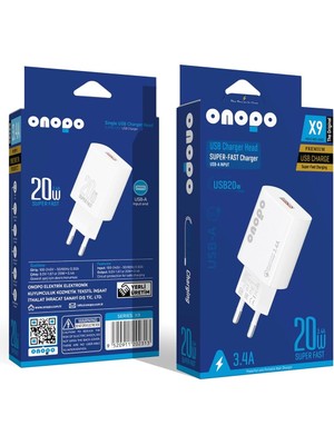 Onopo 3.4A USB Girişli Hızlı Şarj Adaptörü - X9 | Beyaz, 9V/1.67A ve 5V/3.4A Çıkışlı Şarj Başlığı