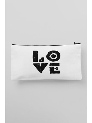 Özgürce Love Yazı Baskılı Çok Amaçlı Bez Çanta, Kalemlik ve Cüzdan Içiği