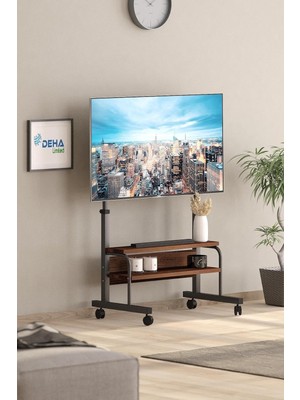 Frenli Tekerlekli Yükseklik Ayarlı Tv Duvar Paneli Tv Standı Konsol Hareketli Televizyon Ünitesi