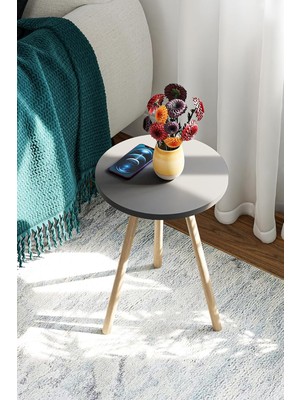 Intergo Yuvarlak Yan Sehpa Ahşap Ayaklı Tekli Zigon Sehpa