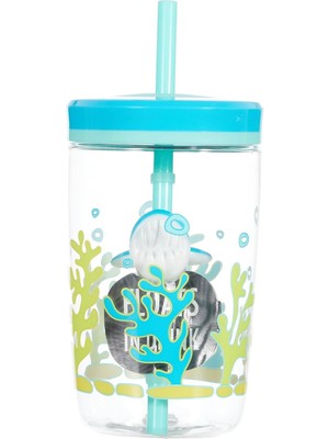 Yüzen Köpek Balığı Pipetli Bardak 470 Ml, Mavi