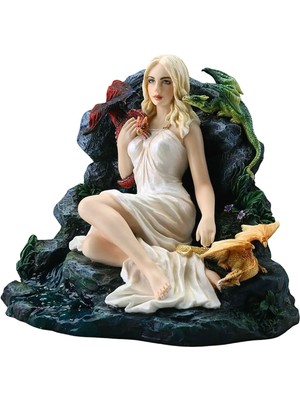 Rakun Home Kadın ve Ejderha Figürlü Dekoratif Reçine Biblo