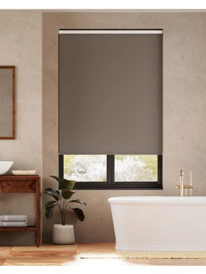 YS Perde Tasarım Matsun Keten Kalın Lüx Güneşlik Stor Perde, Alüminyum Kasalı Yüksek Kaliteli - Kahve MTS/QW1810