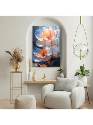 Glitglass Şeffaf Ipeksi Çiçekler Desenli Pastel Tonlarda Sanatsal Temperli Cam Tablo