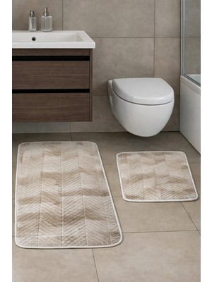 Kaymaz Tabanlı 2’li Banyo Paspas Seti – Yıkanabilir, Su Emici, Toz & Leke Tutmaz Klozet Takımı