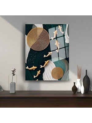 Glitglass Altın Balık Desenli Cam Tablo