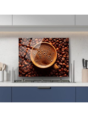 Glitglass Kahve Çekirdeği ve Fincanı Temalı Cam Tablo